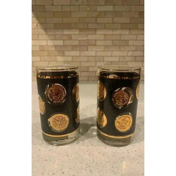 MCM Libbey Cocktail Glasses Gold Coin Collection Set of 4 - Picture 5 of 12